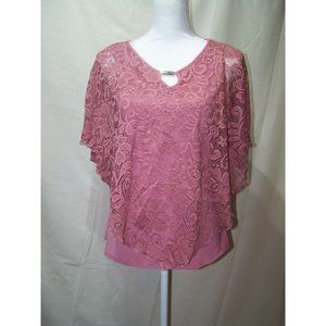 Onyx Apparel Top Draping Lace Pink Medium Capelet